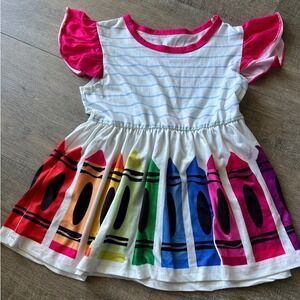Little Girls Crayon Rainbow Stripe Flutter Sleeve Dress Size 4Y Multi Color